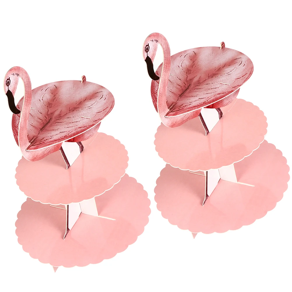 

Flamingo Paper Cupcake Stand 2pcs 3Layers Round Display Parties Bridal Showers Snacks Desserts Cookies Chocolate Cake Stand