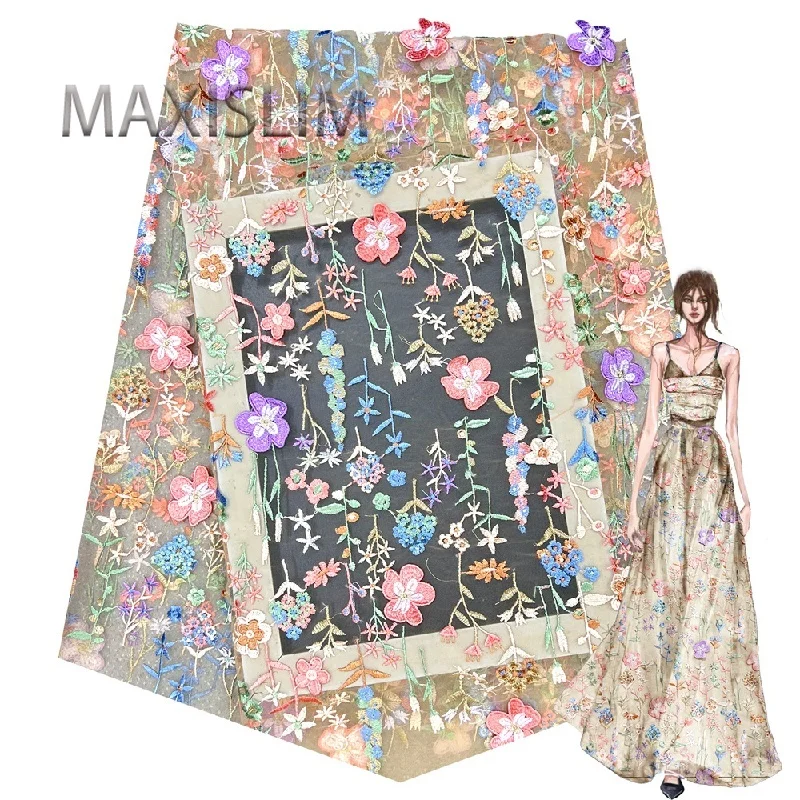 

New 3D Floral Mesh Embroidery Lace Fabric Women's Clothing Stage Performance Wedding Dress Fashion Lace Fabric Width 130CM