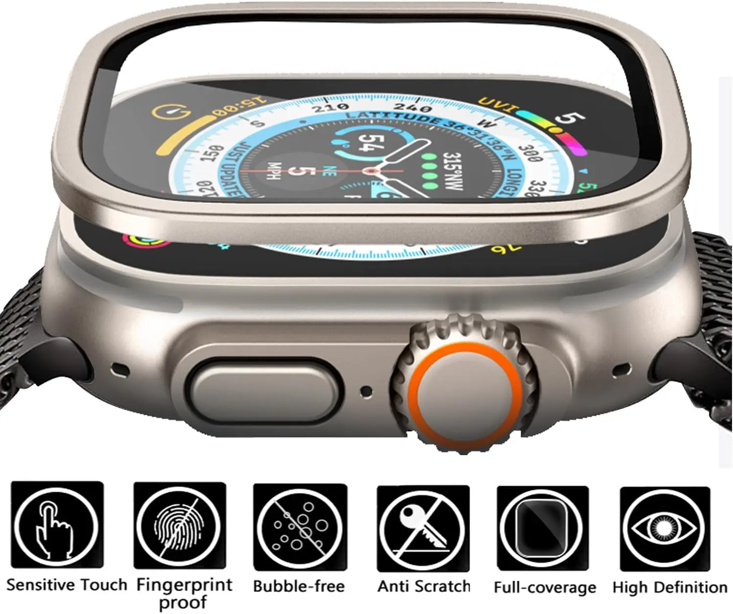 2in1 Titanium Metal Frame + Tempered Glass for Apple Watch Ultra 3 2 1 49mm Anti-Scratch Cover for iWatch Ultra Screen Protector