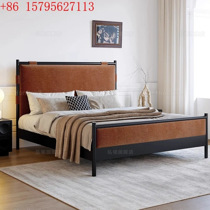 

Кровать из ткани из массива дерева с высокой спинкой, светлая вилла, роскошная большая кровать в стиле ретро в среднем и древнем стиле для главной спальни