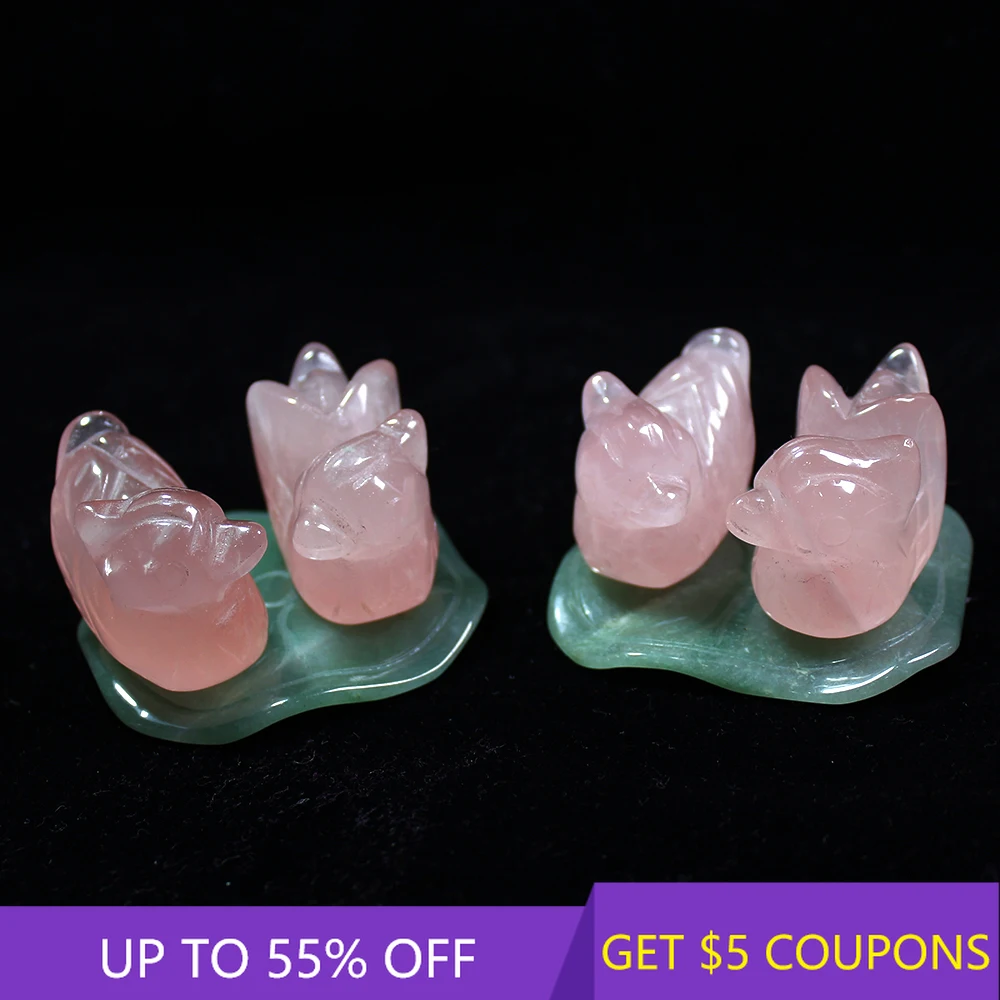 

A Pair Natural Pink Rose Quartz Mandarin Duck Healing Hand Carved Stone Lover Symbolize Figurine Green Aventurine Stand Decor