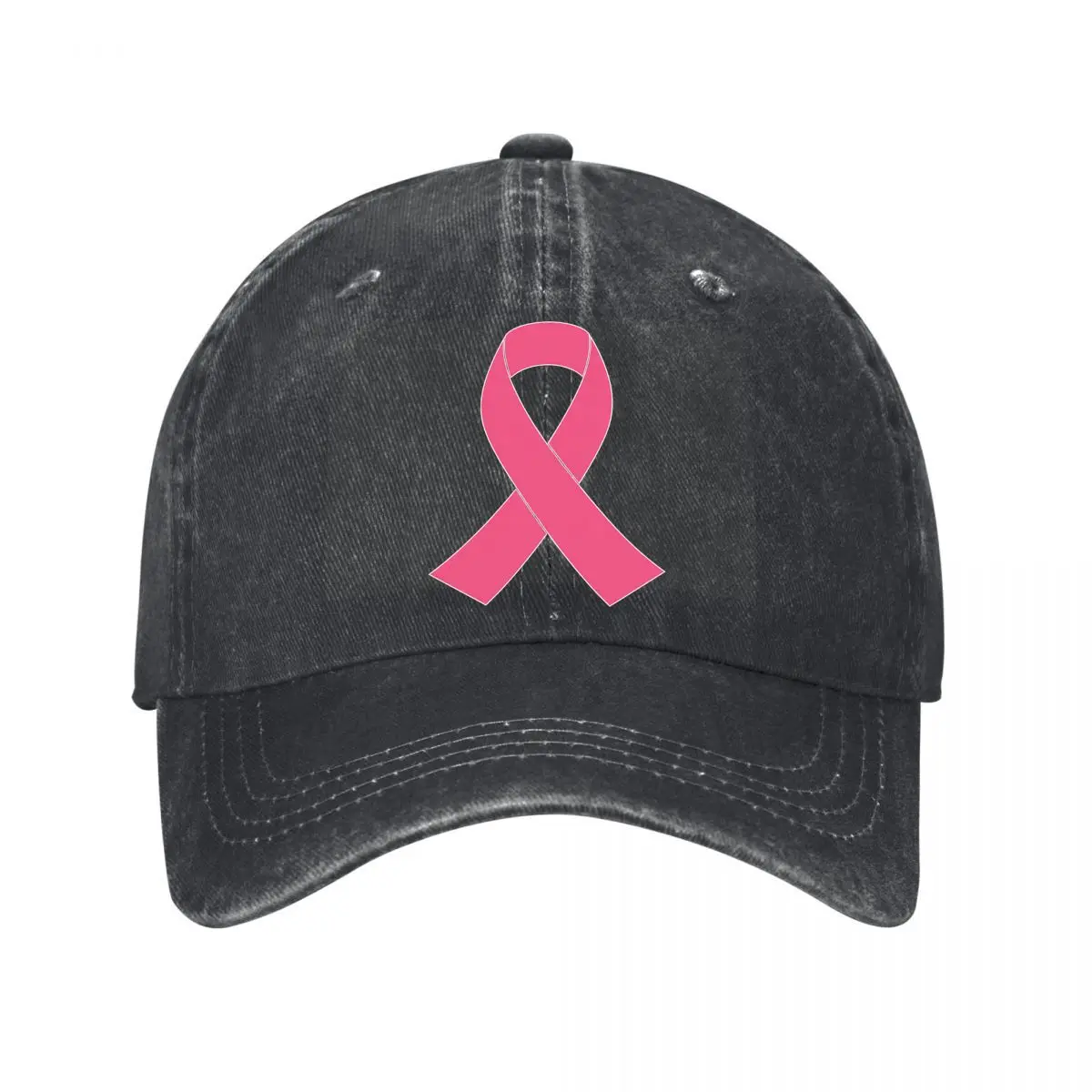 Pink Awareness Ribbon Loop Support Symbol Vector Graphic Washed Baseball Cap Hip Hop Sun Hats