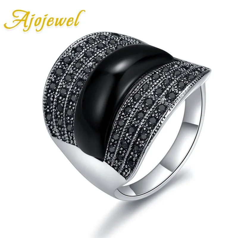 Ajojewel Geometric Resin Stone Ring Black Crystal Finger Jewelry Vintage Fashion Gifts For  Women Wife Mother Grandma Gift