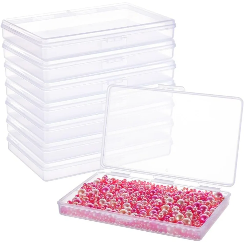 8 Pack 6x3.5x0.8 Inch Rectangle Clear Plastic Storage Box with Double Hinged Lids for Photo Pencil Craft Tools and Other Small