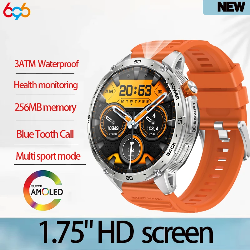 

2025 AMOLED Screen Men Women Outdoor Flashlight Smart Watch Blue Tooth Call Sports Fitness Tracker Health Monitor Smartwatch