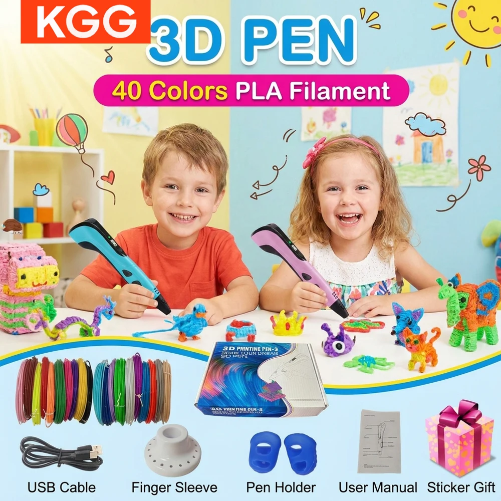 

3D Pen Kids 3D Priting Pen Children DIY Drawing Pens 40 Colors PLA Filaments Type C Port Boys Girls Christmas Birthday Gifts
