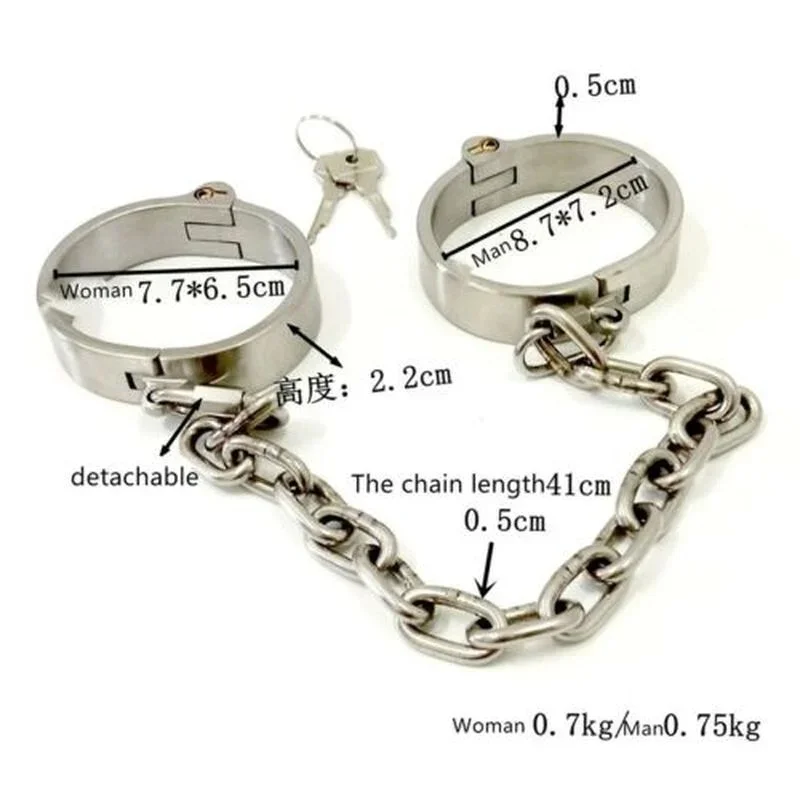 Stainless Steel Lockable Neck Collar Hand Ankle Cuffs Slave BDSM Tool Bondage Handcuffs Leg Irons Restraints Sex Toy for Couples