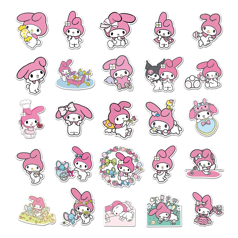 10/30/50PCS Cute My Melody Anime Stickers DIY Snowboard Laptop Luggage Guitar Funny Graffiti Cartoon Sticker Decal Kid Toy Gift