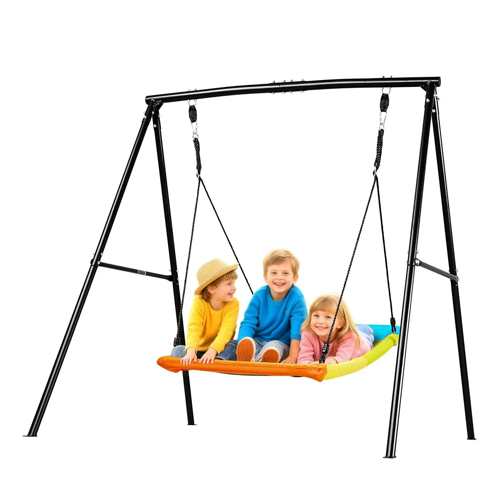 Swing Set for Backyard, 60 x 32 in Swing Seat with Heavy Duty A-Frame Metal Stand, 440 lbs Load Capacity, Reinforced with