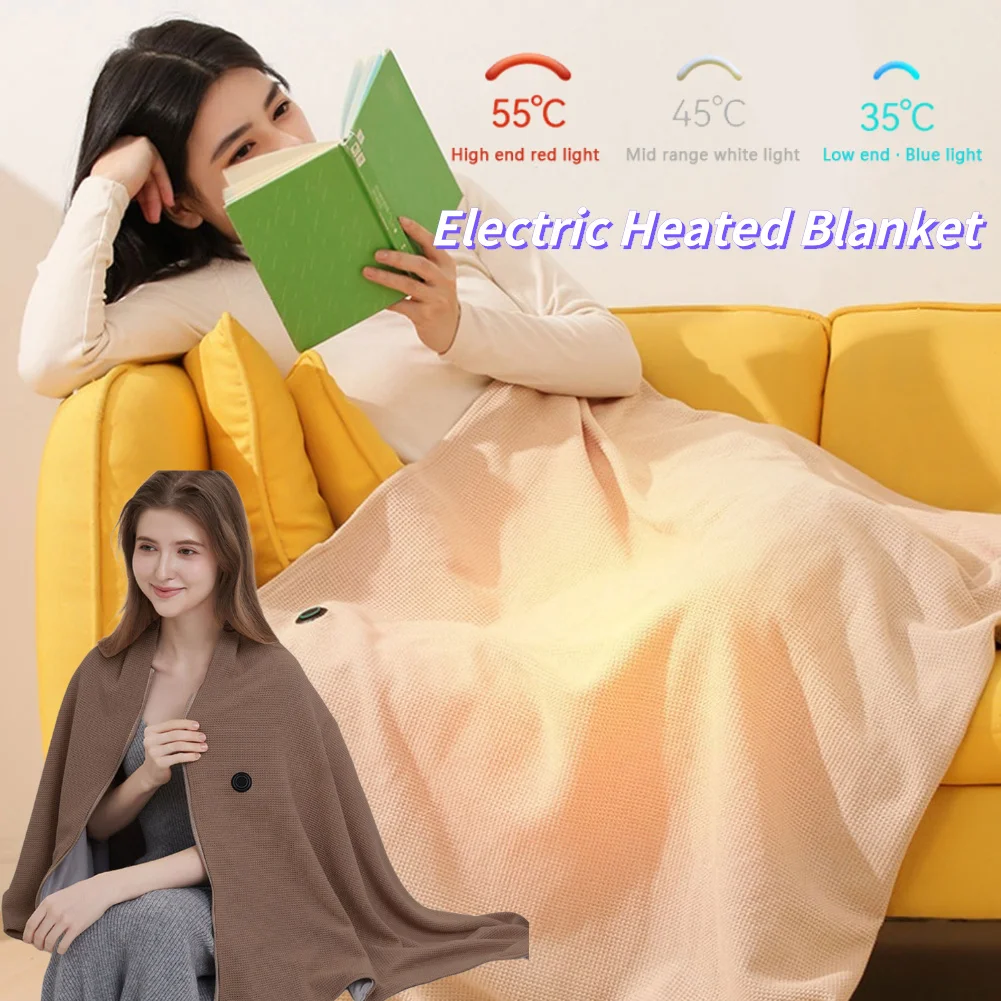 

Одеяло с USB-подогревом, 3-ступенчатое отопление, коралловая бархатная шаль, носимое электрическое одеяло, домашнее зимнее теплое одеяло, зимние подарки