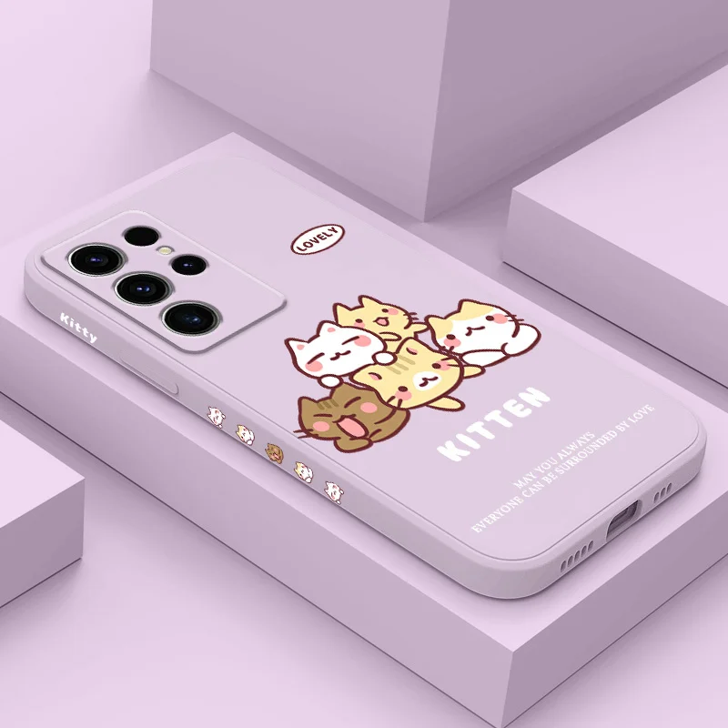 Soft Cute Cat Phone Case For Samsung Galaxy S25FE S24 S23 S22 S21 S20 S10 S10E Ultra Plus FE Note 20 Ultra 10 Plus Cover