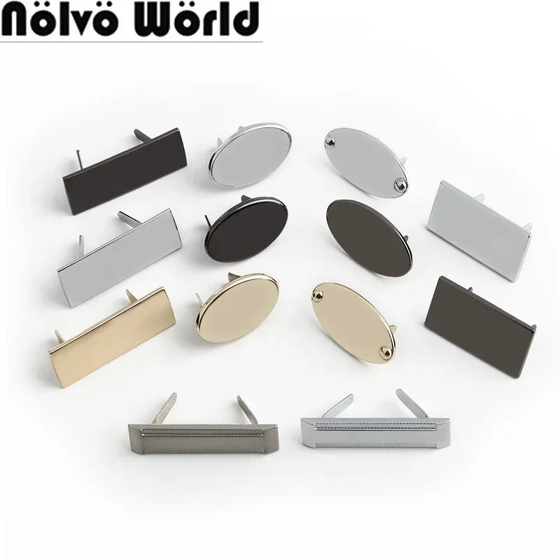 50-100 SZTUK 23x16MM, 36x9MM Owalne, długie prostokątne metalowe etykiety z logo do ręcznie robionych torebek Graweruj swoje etykiety z imieniem