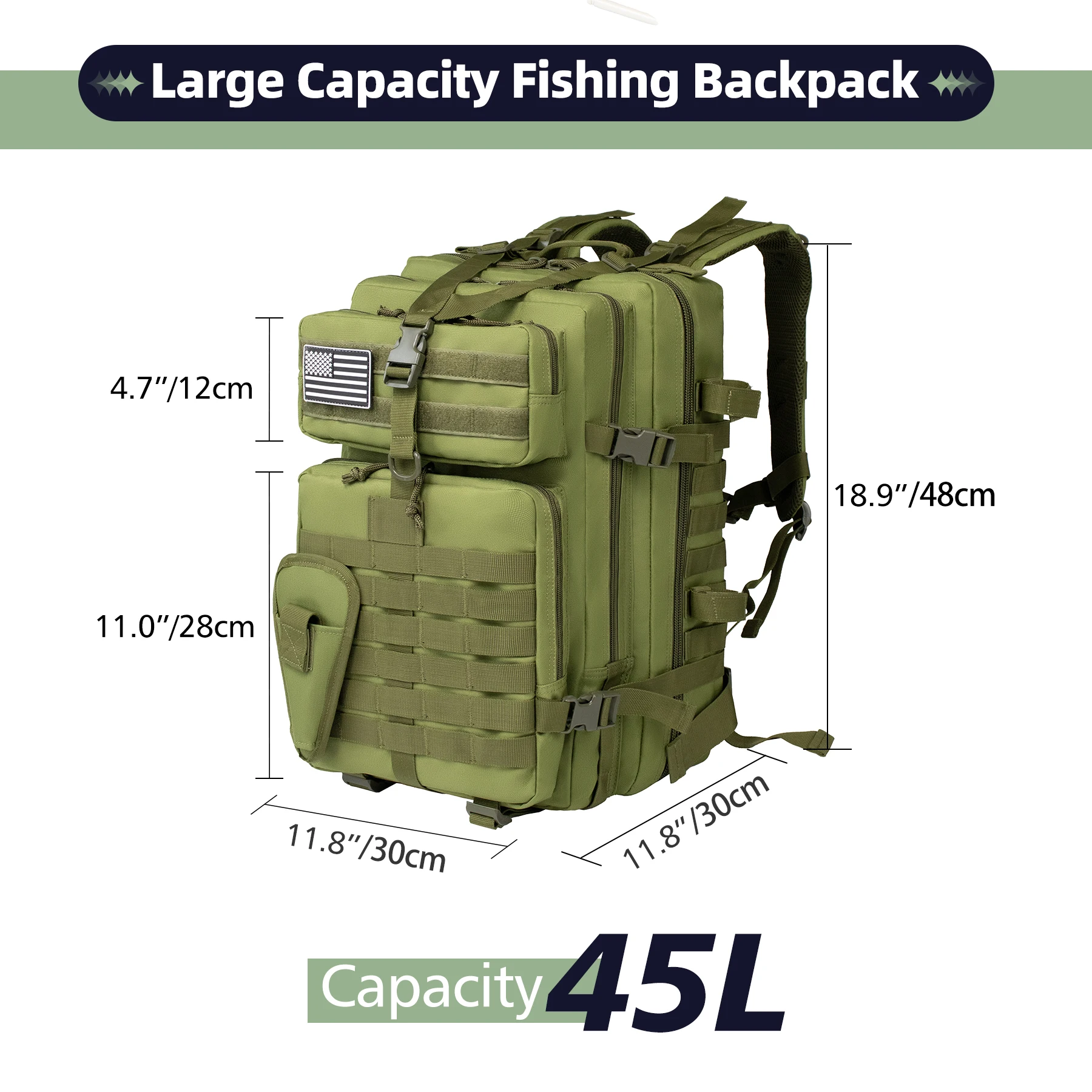 45LMultifunctional Fishing Backpack  Travel Large Capacity Rucksacks Men Waterproof Outdoor