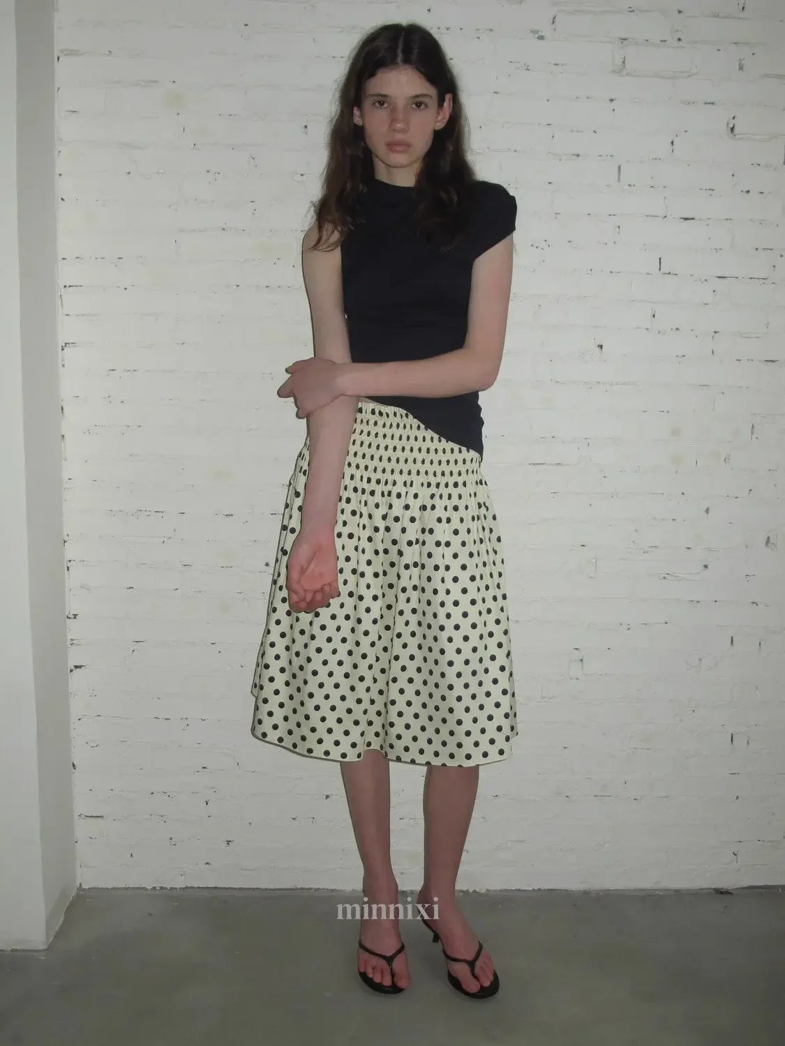 Sweet Design Polka Dot Skirts Women Loose Straight Slimming Mid-length Skirt Female Pretty Pleated A-line Skirt