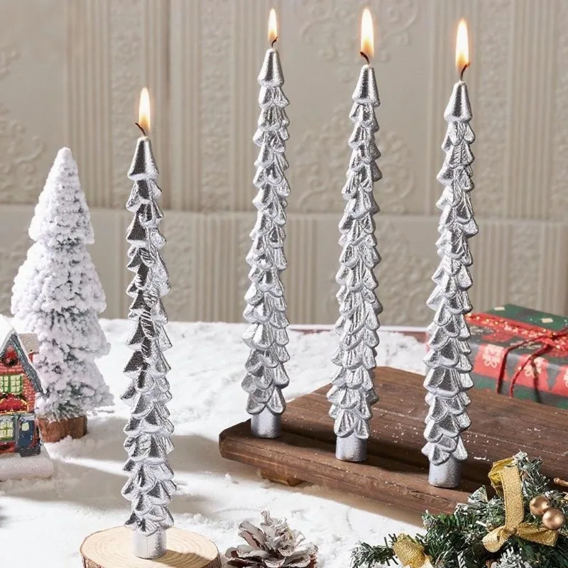 Exquisite holiday atmosphere decoration props home decoration Christmas gold, red, white Christmas tree long pole shaped candles
