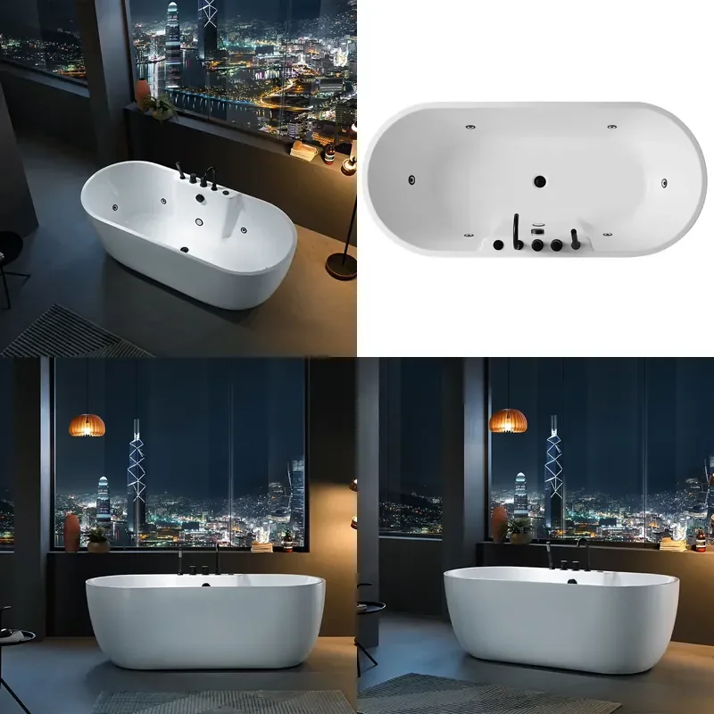Contemporary Square Acrylic Whirlpool Bathtub for Bathroom with Faucet and Drain Modern Design Soaking Tub