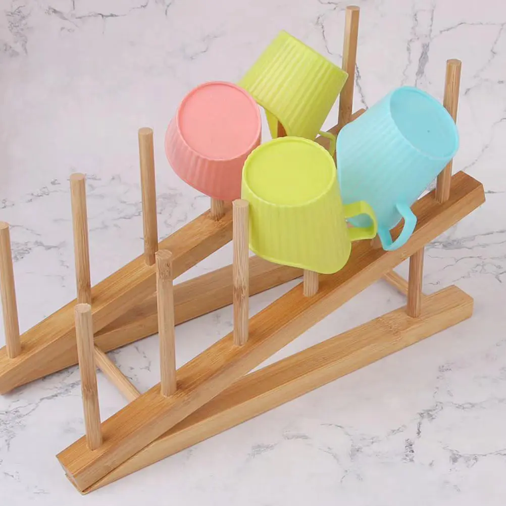 

1Pcs Bamboo Kitchen Draining Bowl Rack Multi-Functional Cup Storage Shelf Wood Color Practical Simple Design Home
