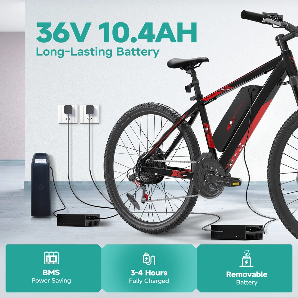 QNUT Adults Electric Bicycle,26" Electric Mountain Bike with 36V 10.4AH Battery Peak 1000W Motor,21 Speed Commuter Ebike for Adults image 4