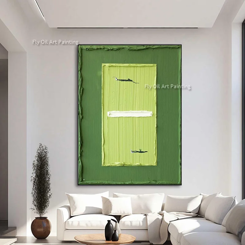 الضوء الأخضر الأبيض مجردة قماش جدار الفن البسيط الفني مرسومة باليد جديد برتقالي براون النفط اللوحة لغرفة المعيشة ديكور #4