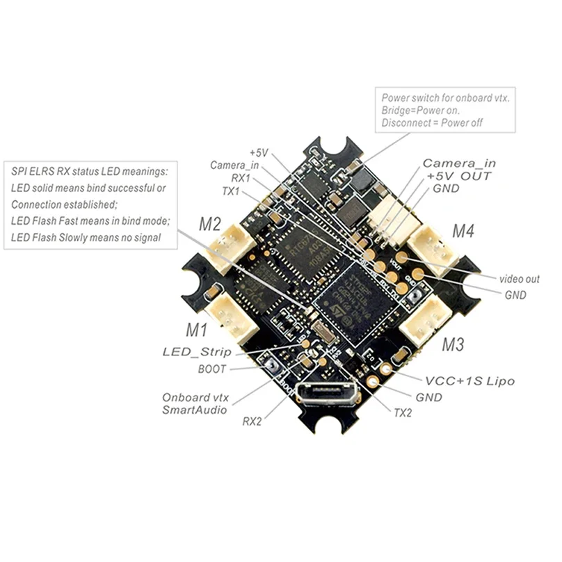 

Happymodel ELRS F4 2G4 AIO 5in1 Flight Controller built-in SPI 2.4GHz ELRS Receiver for FPV Toothpick Freestyle Racing