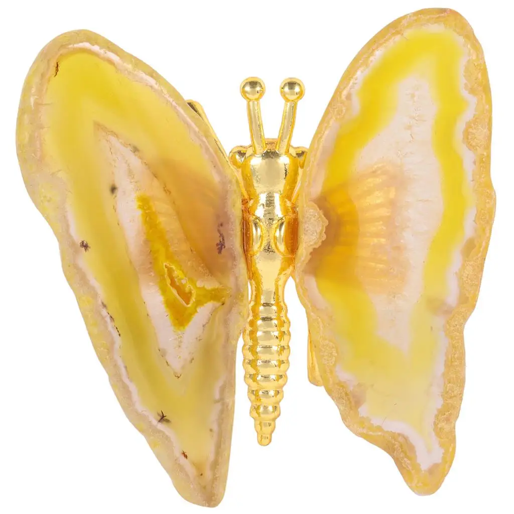 

TUMBEELLUWA Natural Agate Slice Butterfly Figurine With Metal Stand For Home Decoration Desktop Ornaments