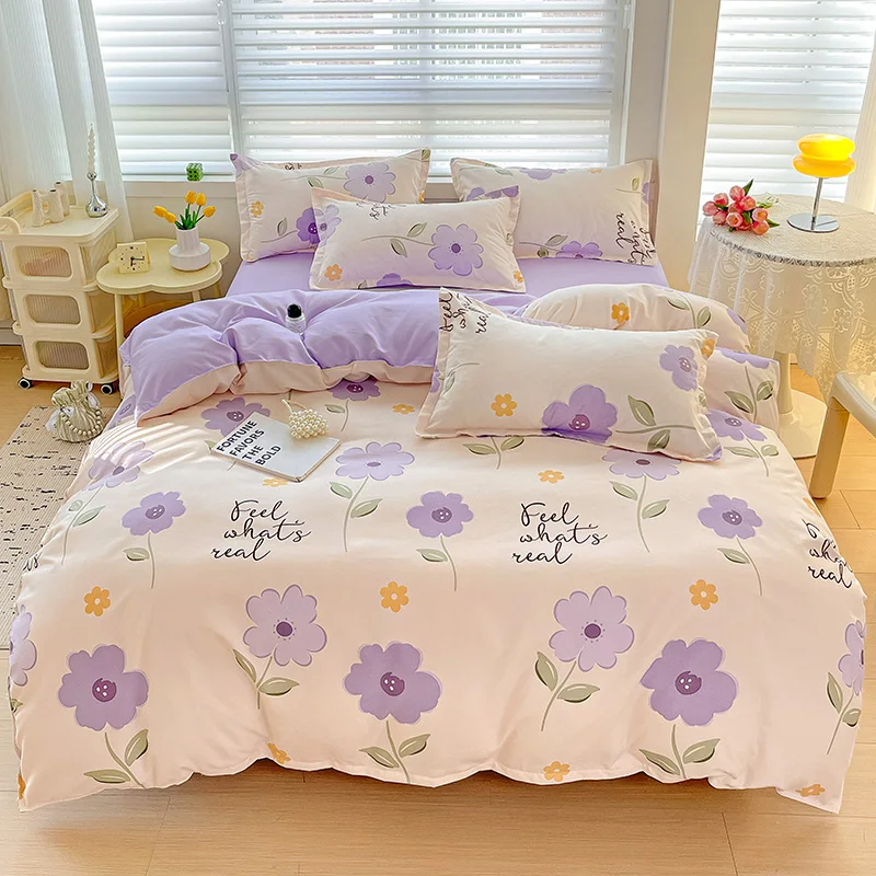 

4pcs, 100% cotton bedding set, four piece sheet set comfort set girly fresh style couple bed comforter set