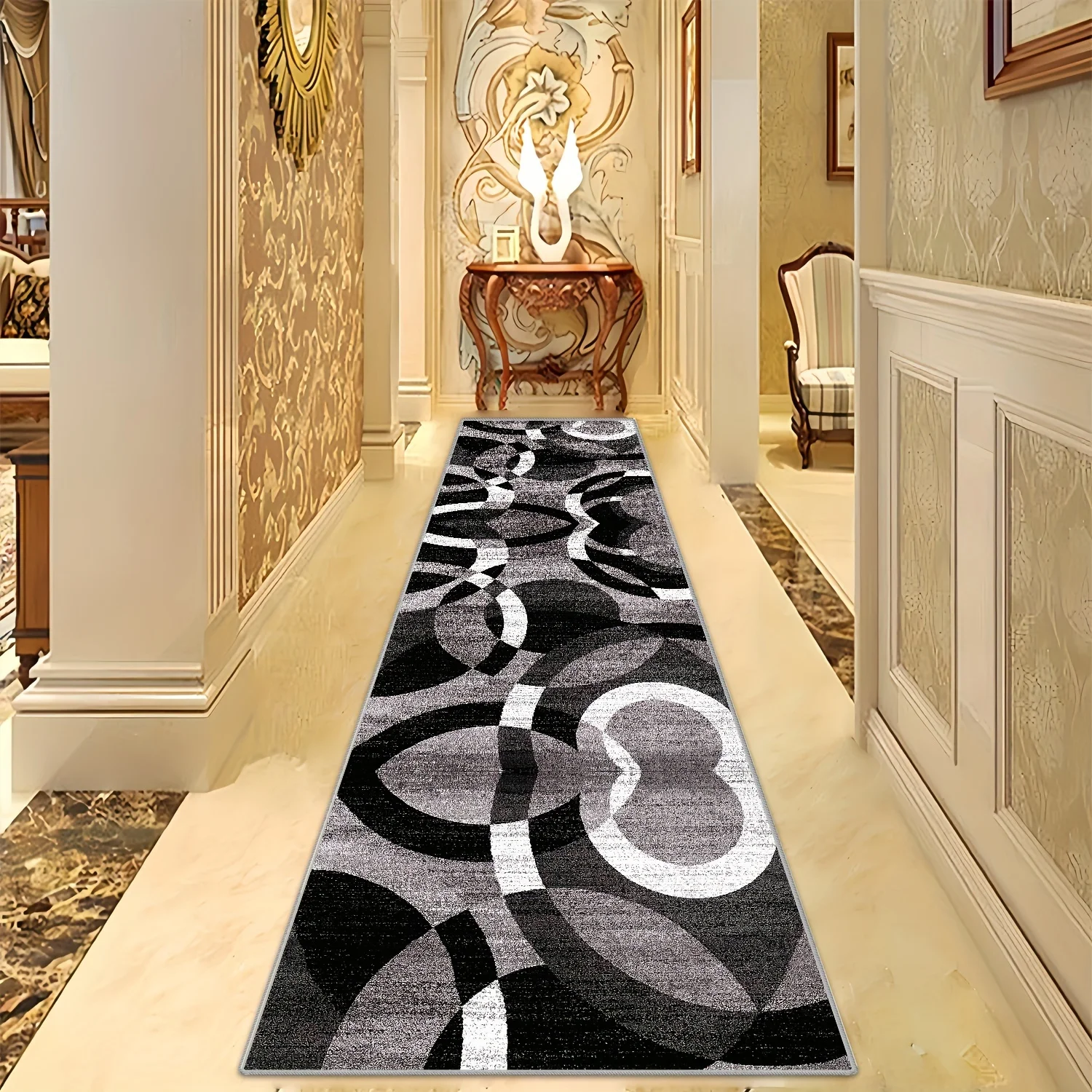 A crystal-embellished runner rug for the hallway, perfect for the living room and low-maintenance