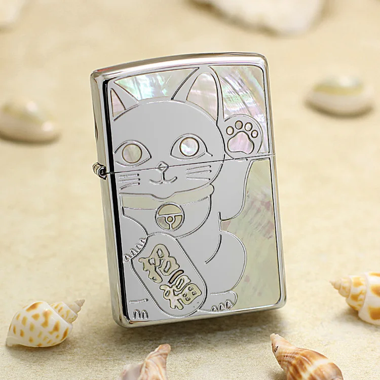 

Genuine Zippo oil lighter copper windproof Colorful shell Fortune Cat Kerosene lighters Gift anti-counterfeiting code