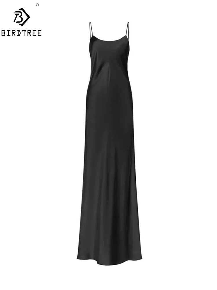 

BirdTree, двухслойная ночная рубашка из 100% натурального шелка 19 мм, женская ночная рубашка на тонких бретельках, французское пижамное платье OL, лето-осень 2024 P47719QM