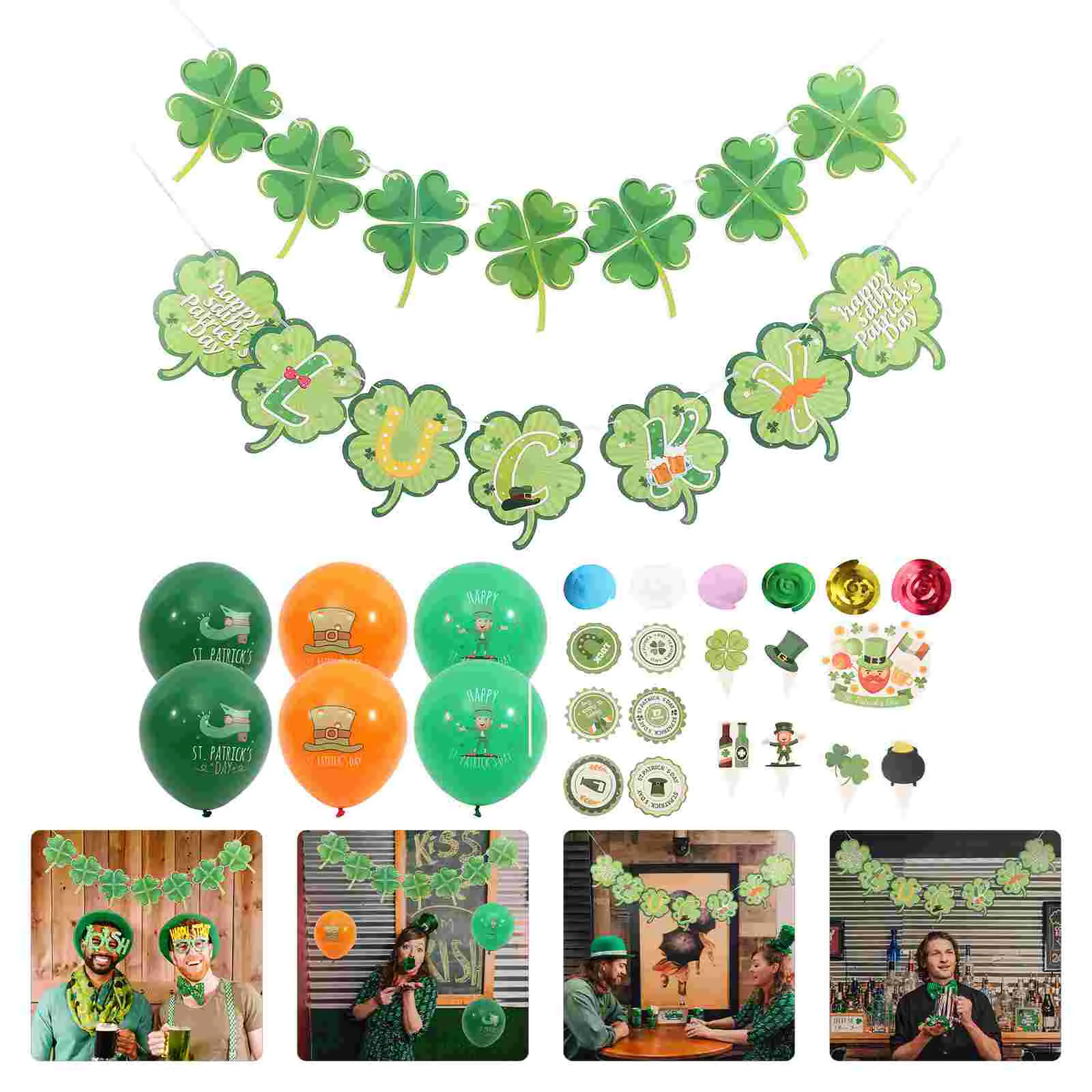 

Four-Leaf Latte Cupcake Topper Balloons for Party Decoration Hat St Patrick Emulsion St Patrick's Day Banner