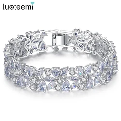 LUOTEEMI New Fashion Flower Cluster Round CZ Bracelets for Women Wedding Engagement Party Jewelry Bracciali Donna Bijoux Gifts