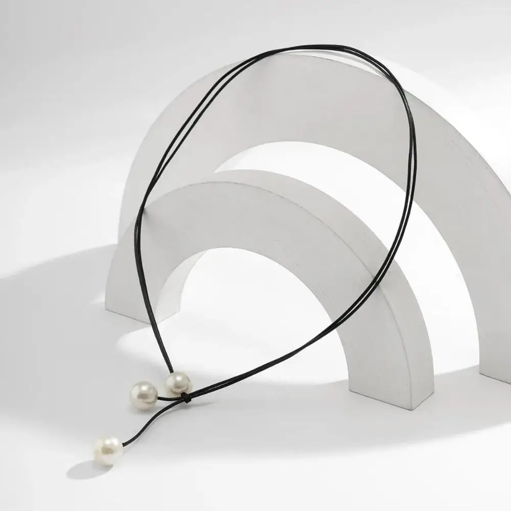 더블 레이어 왁스 실 진주 초커 우아하고 매력적인 진주 스트랩 조임끈 개성 디자인 쇄골 체인