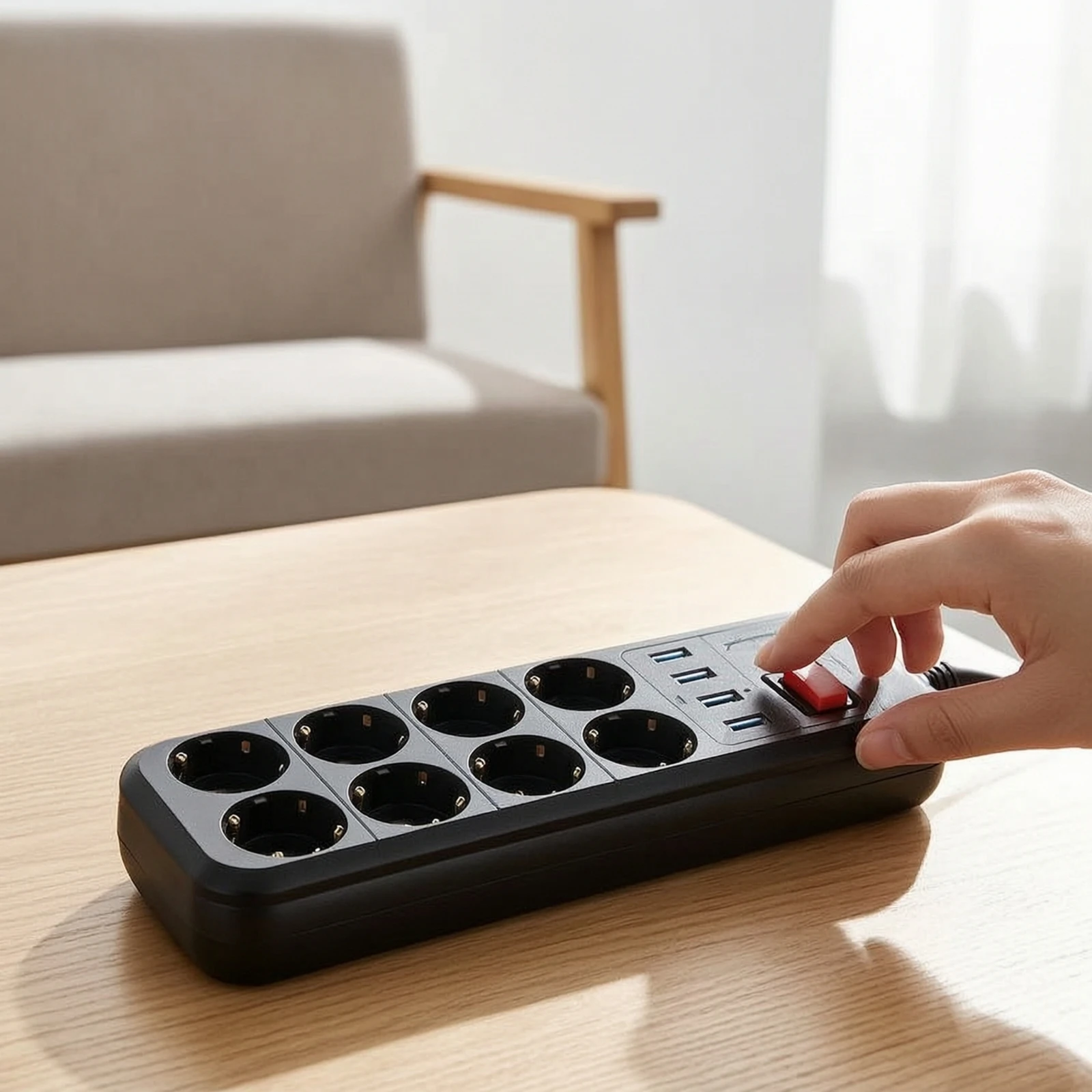 Desktop Power Strip with USB 10-Way Power Strip with USB Ports Desktop Charging Station Compact Extension Lead Fire-Resistant