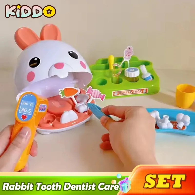子供シミュレーションウサギの抜歯ごっこ遊びメディカルドクターおもちゃ充填ペット歯科医ケアおもちゃセット子供の誕生日 Gi