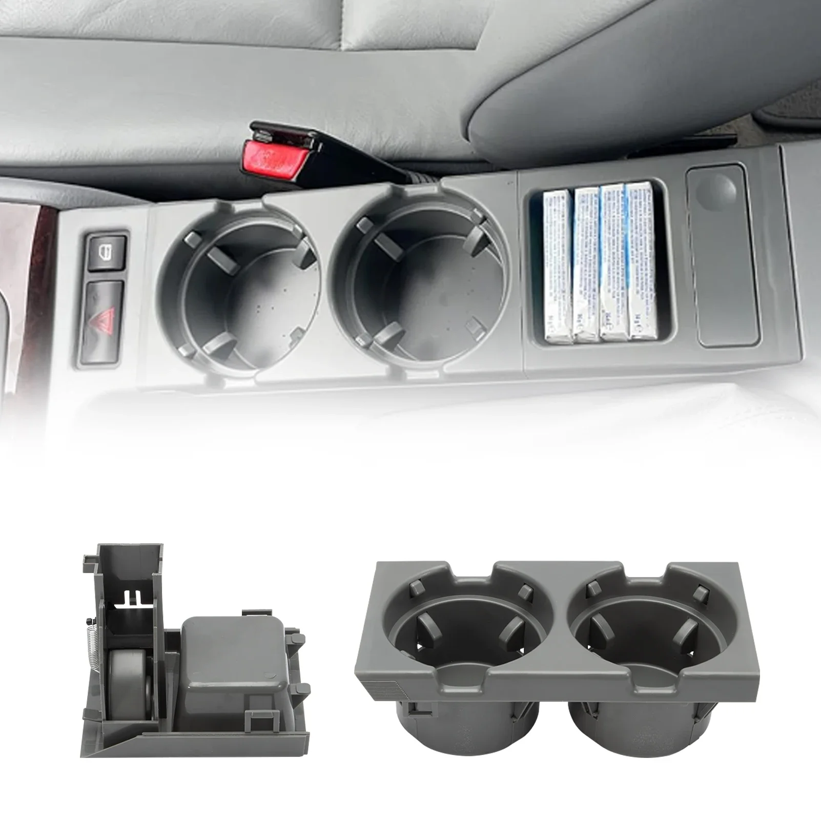 51168217953 Gray Front Center Console Cup Holder & Coin Holder for BMW E46 3SERIES 1999-2006 51168217957