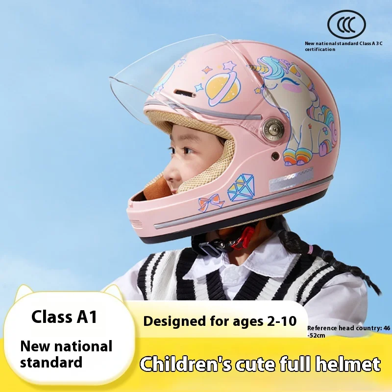 

2024 new children's class A helmet cute cartoon motorcycle helmet electric motorcycle available in four seasons