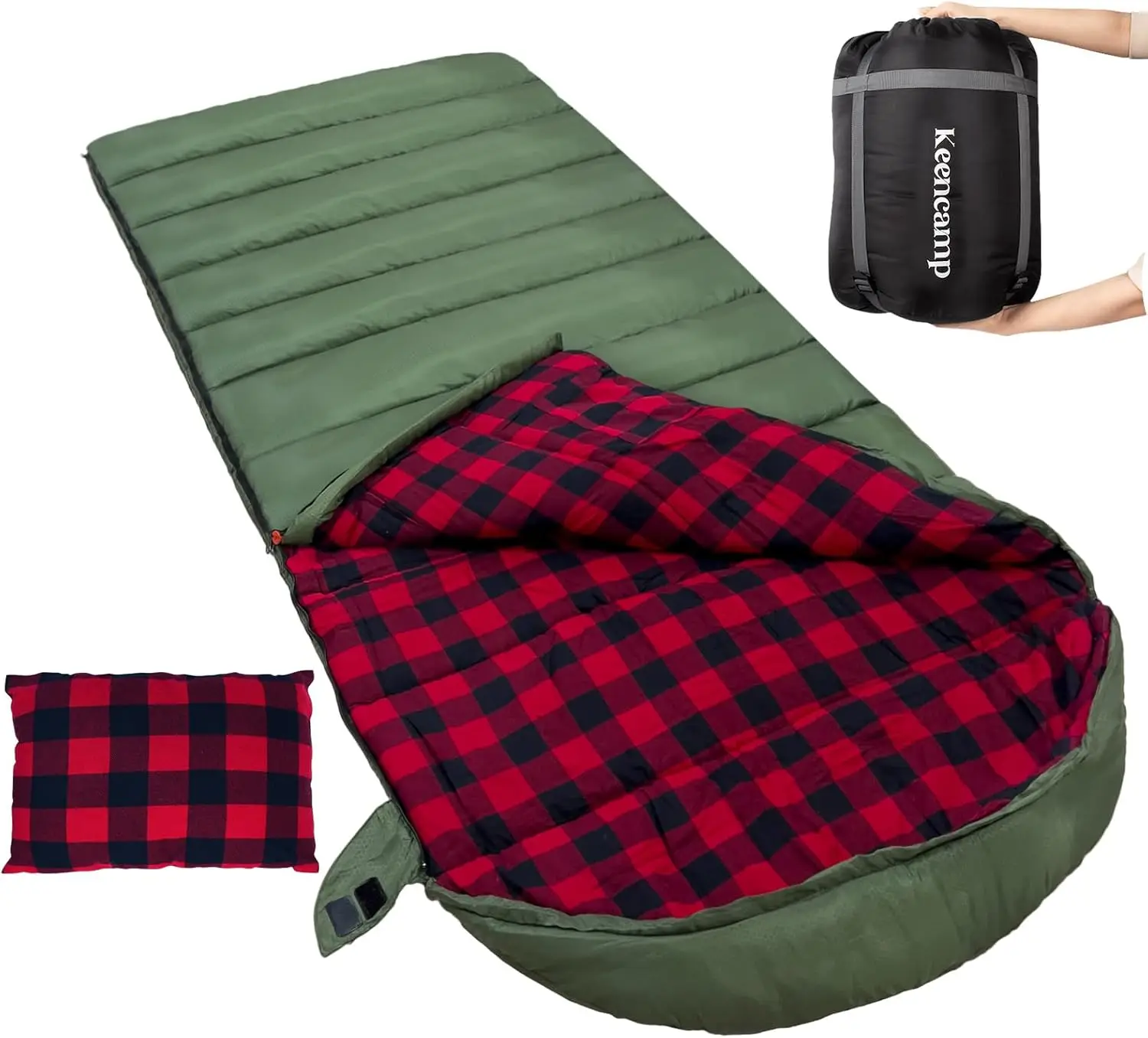 

0 Degree Sleeping Bag Cotton Flannel Winter Cold Weather for Adults XXL 4 Season Big and Tall with Pillow Compression Sack