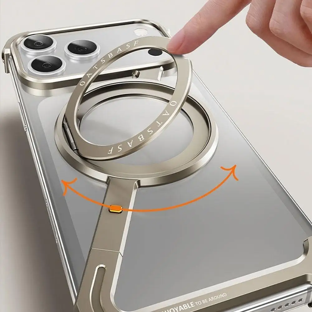 Thin Light 360° Rotation Drop Resistance Phone Case One-touch Quick-release Case For iPhone 17 Series Frameless Metal Phone Case