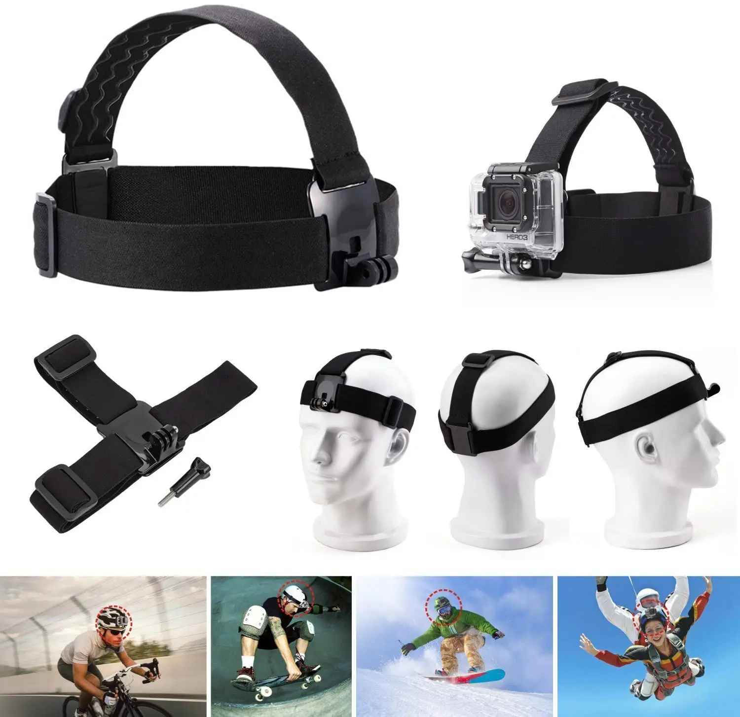 Accessories Bundle Kit Head Strap Mount/Chest Harness/Selfie Stick for Gopro Hero 11 10 9 8 7 6 5 4/AKASO EK7000/Brave 7/Dragon