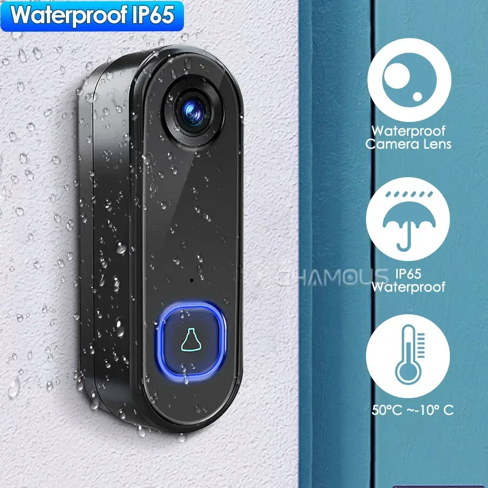 Timbre de puerta inalámbrico para exteriores, timbre de vídeo con WiFi, cámara de alimentación de CA de 1080P, impermeable IP65, compatible con