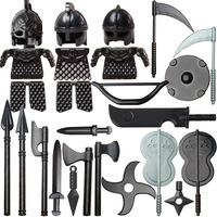 MOC Medieval Military Building Blocks Rohan cavalry Weapon Accessories Knights Soldiers Helmet Armor Spear Sword Sickle Bow Toys