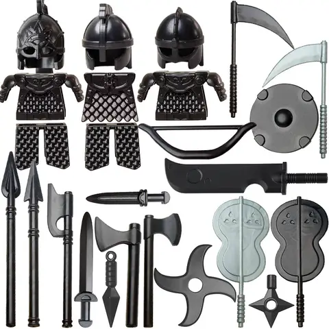 MOC Medieval Military Building Blocks Rohan cavalry Weapon Accessories Knights Soldiers Helmet Armor Spear Sword Sickle Bow Toys