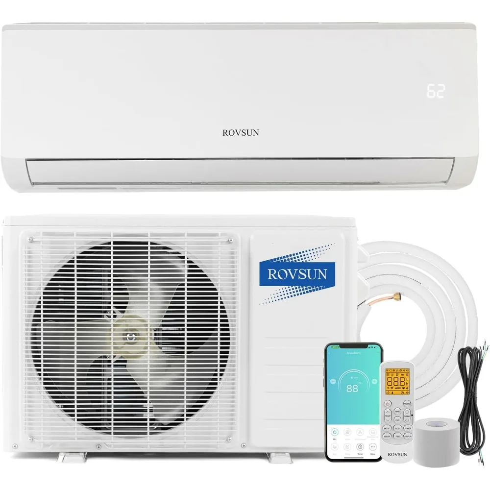 Mini aire acondicionado y calentador dividido con Wifi de 9000BTU, unidad de CA de pared sin conducto con inversor de ahorro de energía de 19 SEER 115V