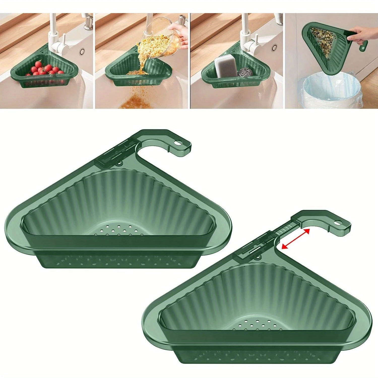 

COSOOS Adjustable Kitchen Sink Strainer Basket Set of 2 - Polycarbonate, Food Safe, Multi-Purpose Swan Drain Basket for Residue,