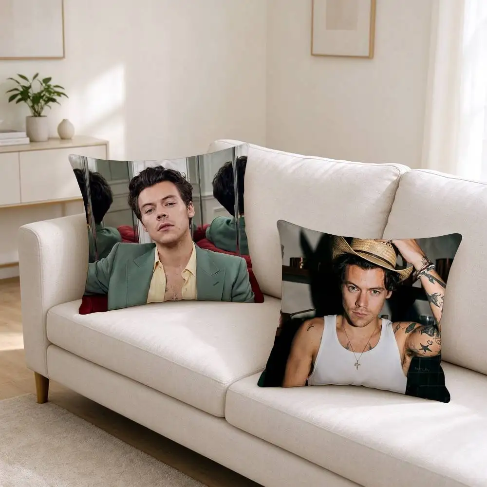 H-Harry Styles British Pop Singer  Square Double-Sided printed Pillow Case Bedroom Bedside Pillow Sofa Cushion Cover
