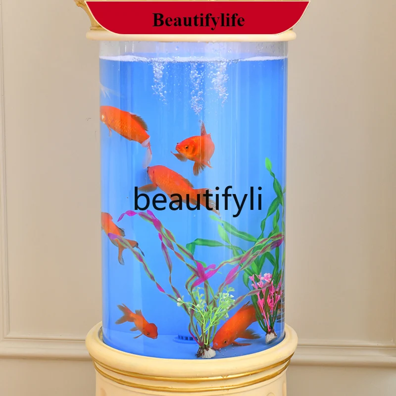 

European floor-to-ceiling fish tank living room ornament Roman column creative interior decoration crystal beads simple A