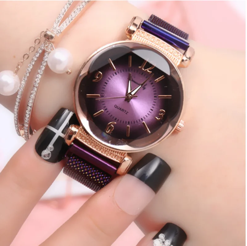 Reloj de cuarzo con números romanos geométricos para mujer, reloj de pulsera con hebilla magnética, correa de malla, moda de lujo