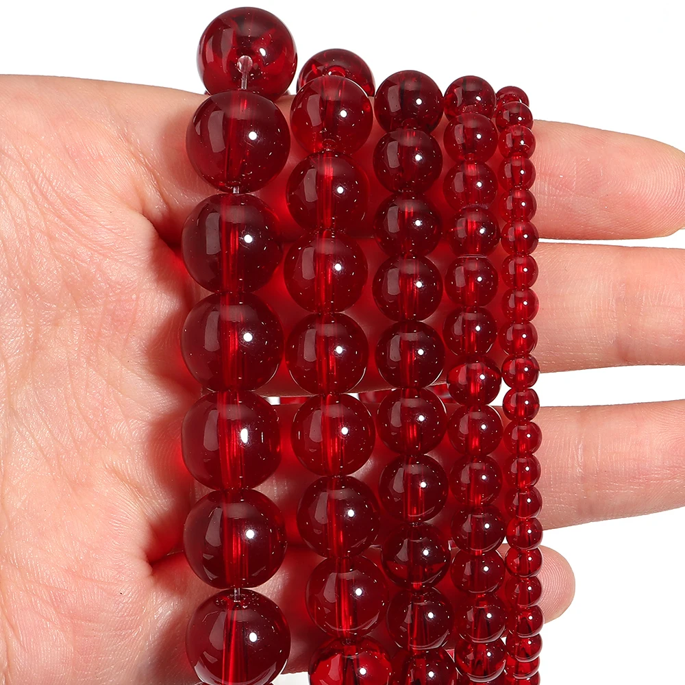 1 String 4/6/8/10/12mm Pomegranate Red Glass Beads Round Spacer Bead For Jewelry Making DIY Handmade Bracelet Necklace Crafts