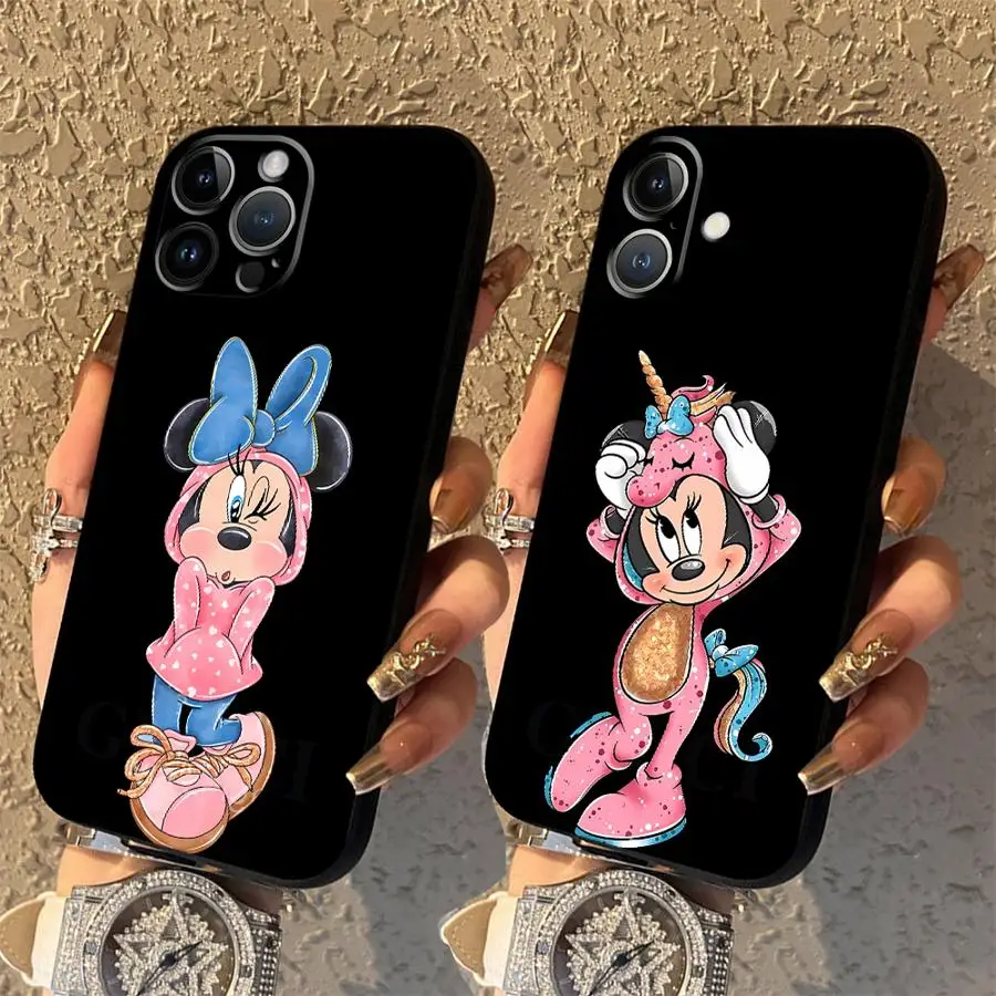 

Милый чехол Disney Minnie Mickey для iPhone 7 8 XR XS Max 17Air 15 16 14 Plus 13 12 11 17 Pro Max, черный мягкий чехол для телефона
