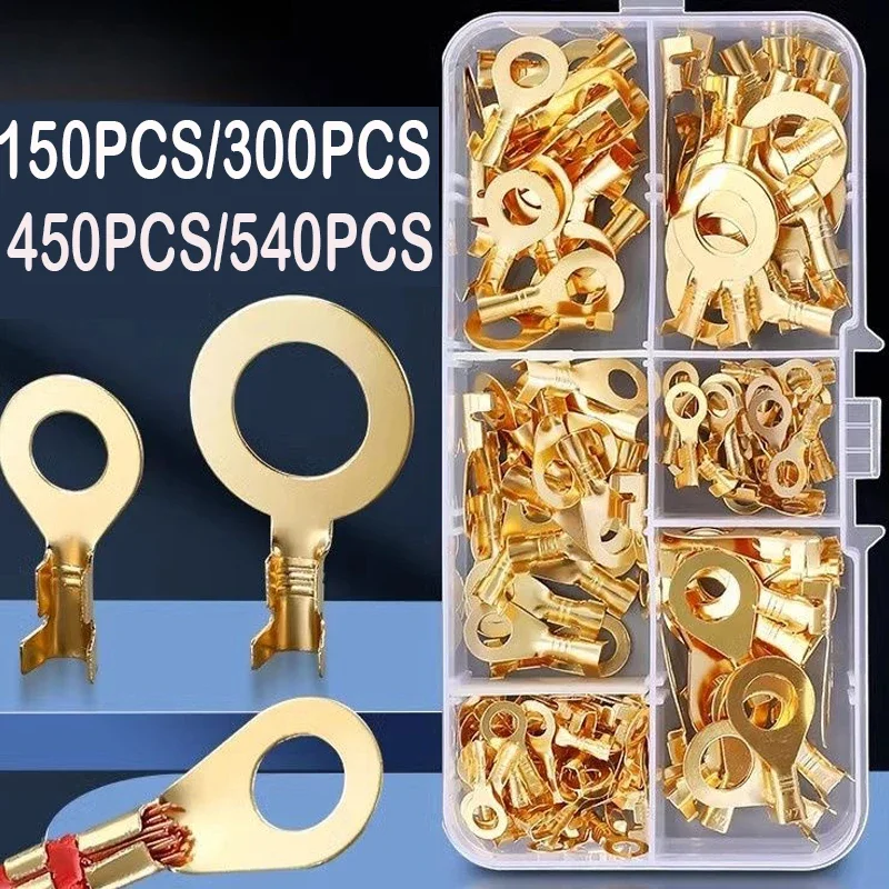 150-540pcs M3 M4 M5 M6 M8 M10 Round Terminal Block O-type Lugs Terminals Cold-Pressed Connector Copper Tab Wiring Nose Set